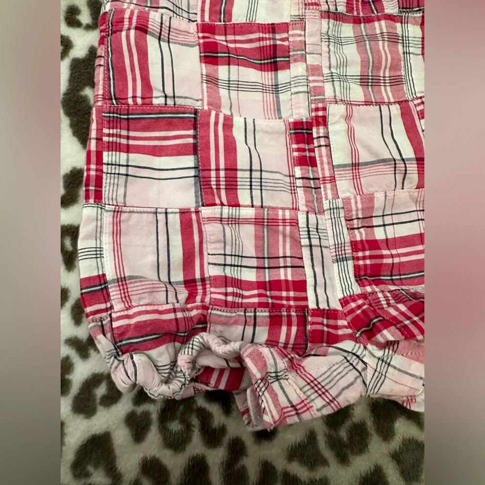 Old Navy Plaid Patchwork Onesie One Piece Romper in White Pink Size 6-12 months